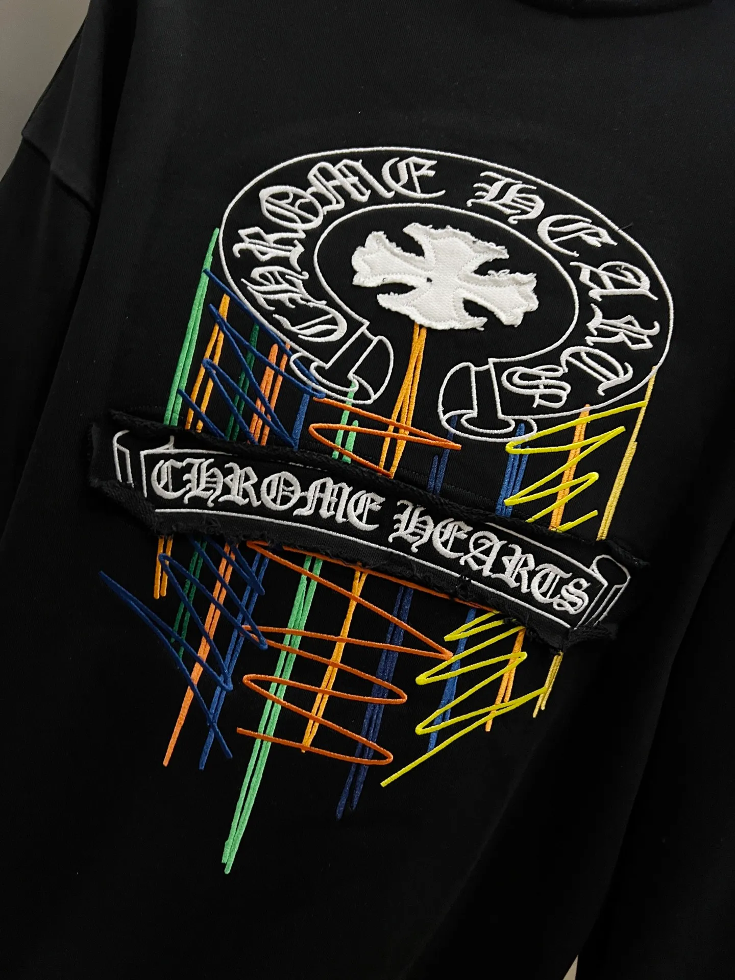 🅿️290 CH Crow 2025 autumn and winter new round neck long-sleeved sweatshirt, horseshoe Sanskrit letters + cross three-dimensional embroidery process, the real thing is great🔥Same style for men and women, loose version, size S M L XL XXL five sizes black white
